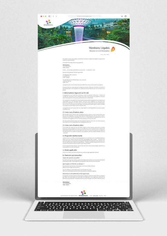 Page "Mentions Légales" du site Métamorphose