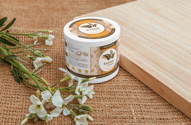 Pot de poudre Baobab - création de l'étiquette du pot et du couvercle.