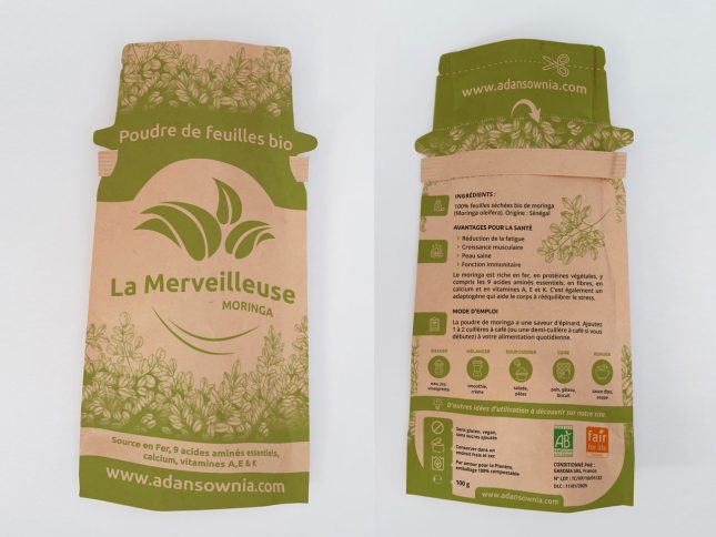 Création du packaging Moringa avec des contraintes techniques d'impression