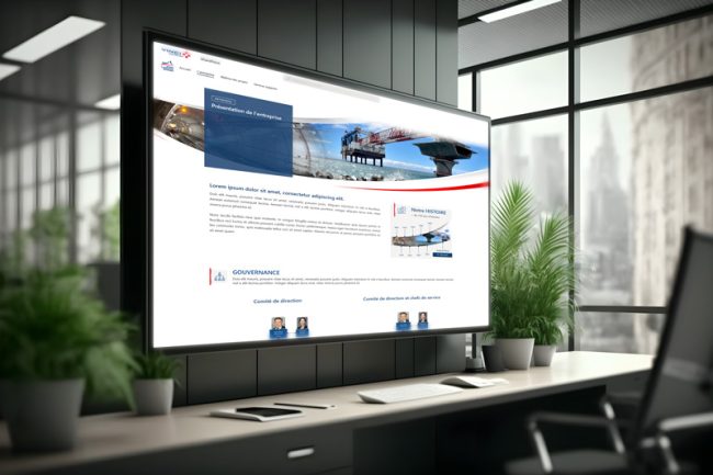 Intranet SharePoint affiché sur grand écran en salle de réunion
