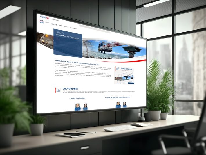 Intranet Dodin Campenon Bernard – Page interne Intranet SharePoint affiché sur grand écran en salle de réunion