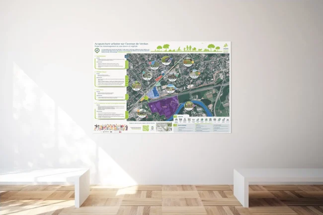Plan urbain grand format affiché au mur d'un intérieur