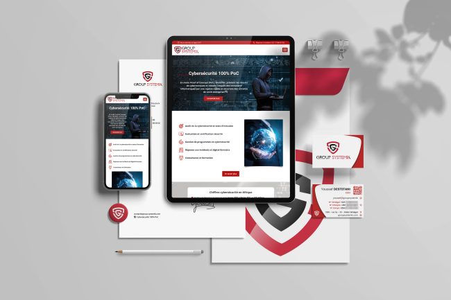 Site web affiché sur smartphone et tablette, logo écusson rouge